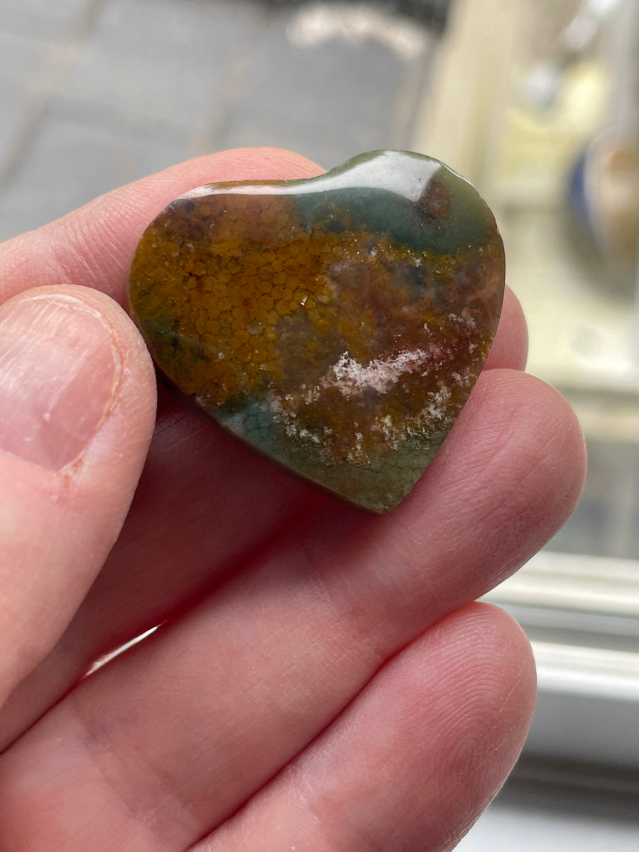 Multicolor Fossil Agate Heart Cabochon 33 x 24 x 5