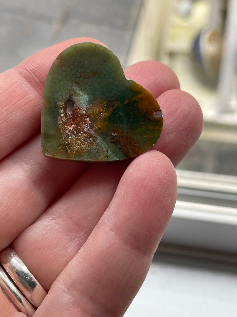 Multicolor Fossil Agate Heart Cabochon 33 x 24 x 5