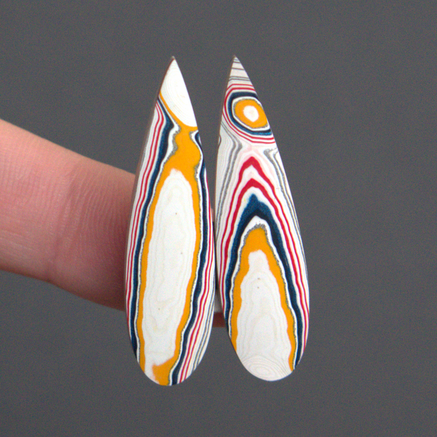 Earring Pair, Teardrop Fordite Cabochon - 41 x 11 (each) x 2.5