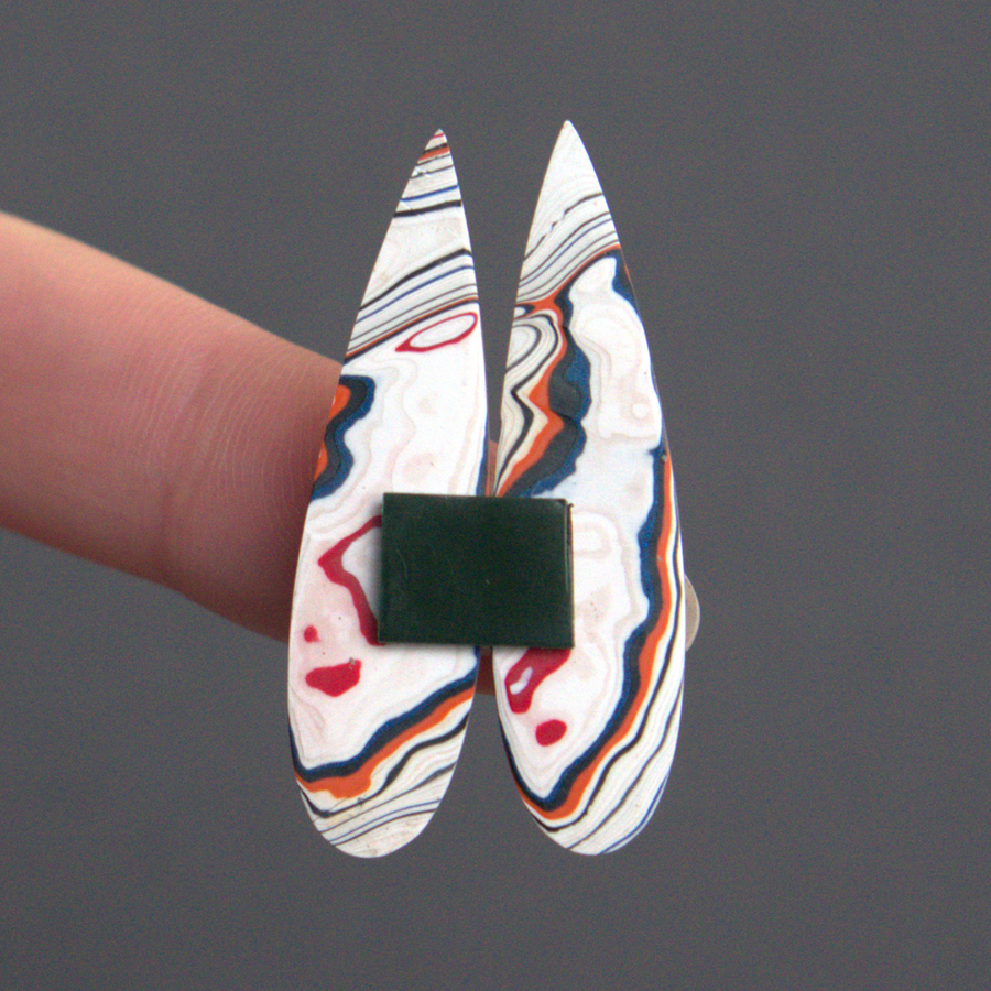 Earring Pair, Teardrop Fordite Cabochon - 41 x 11 (each) x 2.5